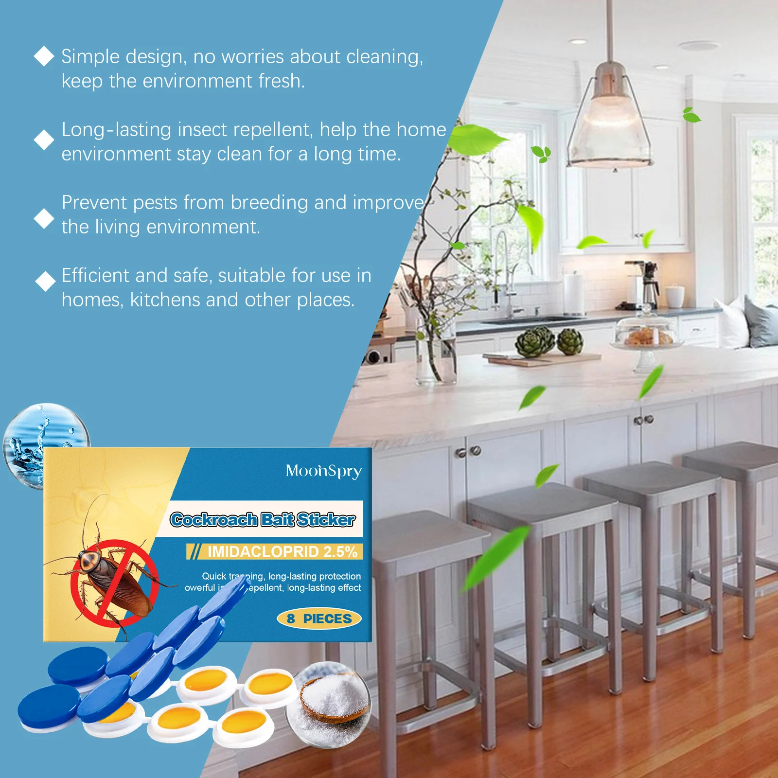 Cockroach Bait Sticker Set - Non-Toxic Indoor Pest Control Trap 12 cockroach bait sticker spu909719356915 desc 12