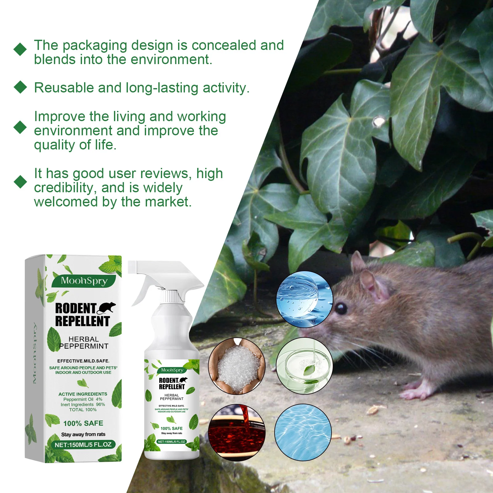 Peppermint Rodent Repellent Spray - Natural Indoor & Outdoor Protection 5 peppermint rodent repellent spray spu802747487224 desc 5
