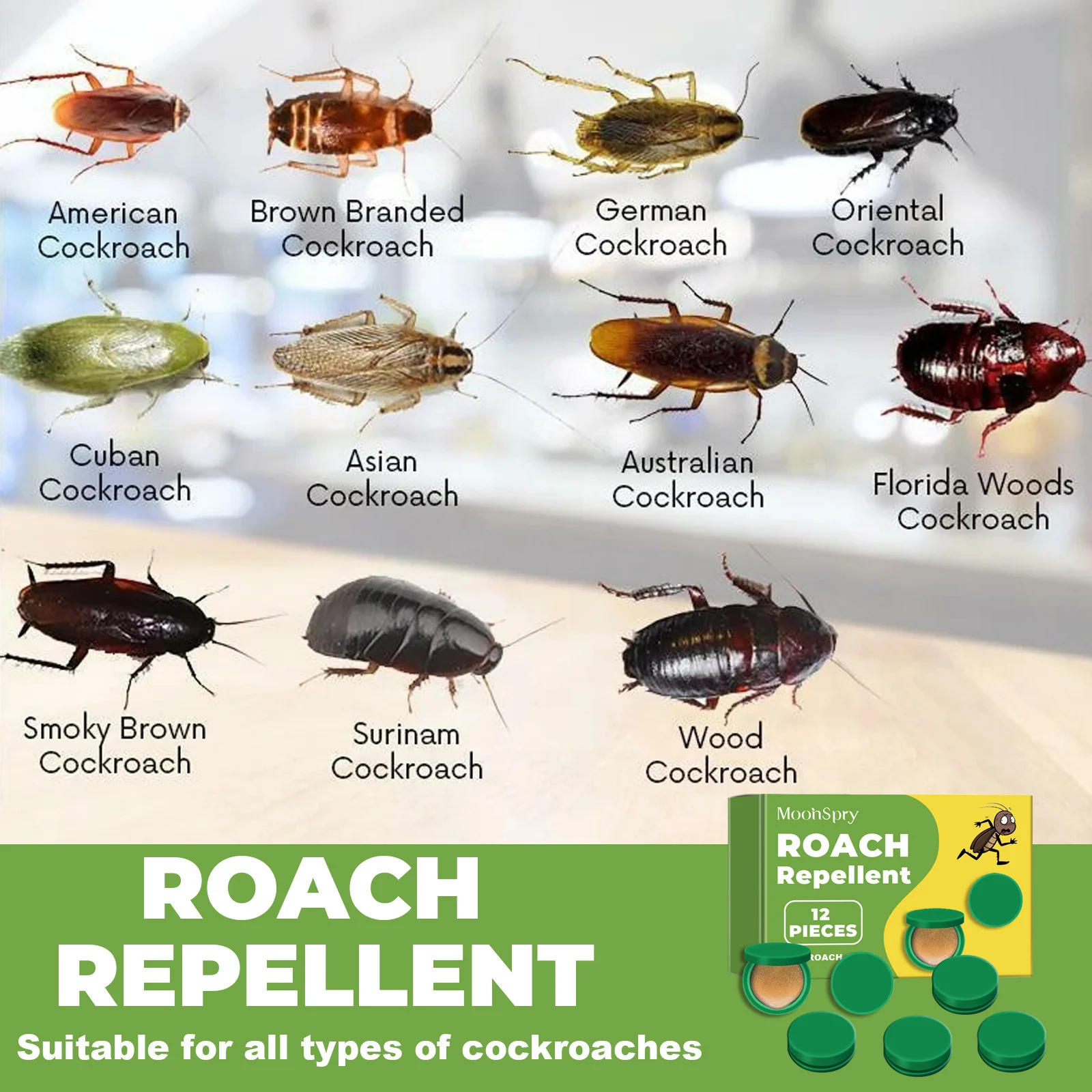 Roach Repellent Bait Traps - 12-Piece Home Infestation Kit 7 roach repellent bait traps spu777098188805 desc 7